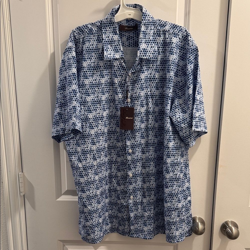 Roundtree & Yorke Blue and White Patterned Casual Shirt